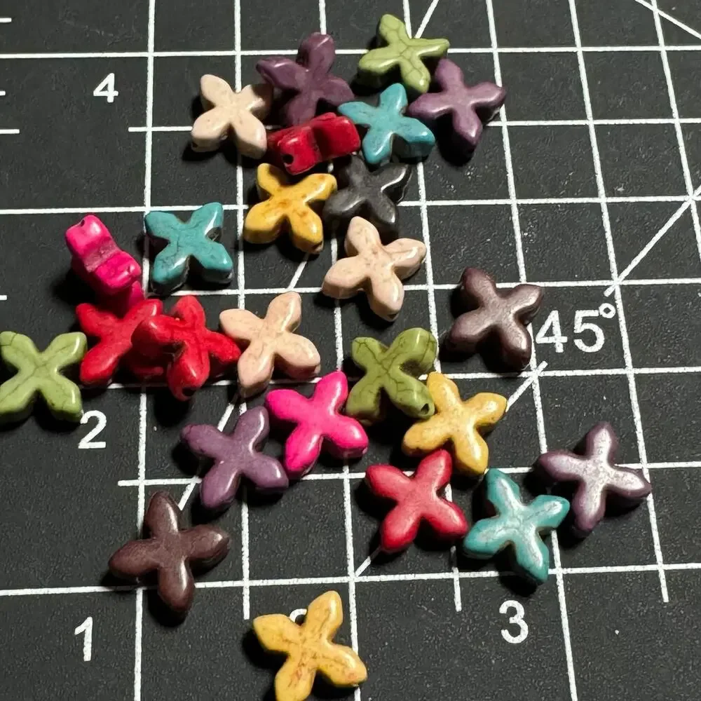 Multicolor Rainbow Synthetic Turquoise Cross Beads Jewelry Making Craft Charms